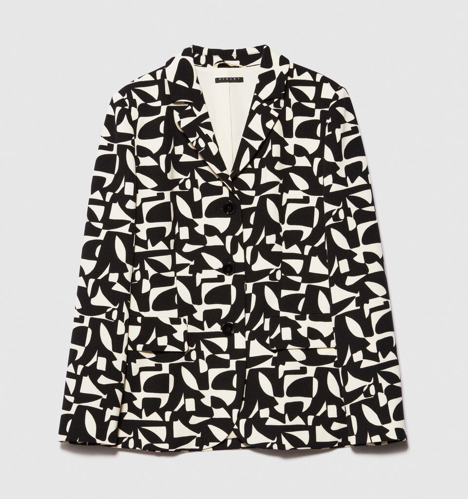 Printed slim fit blazer - women's jackets - Black | Sisley image number 6